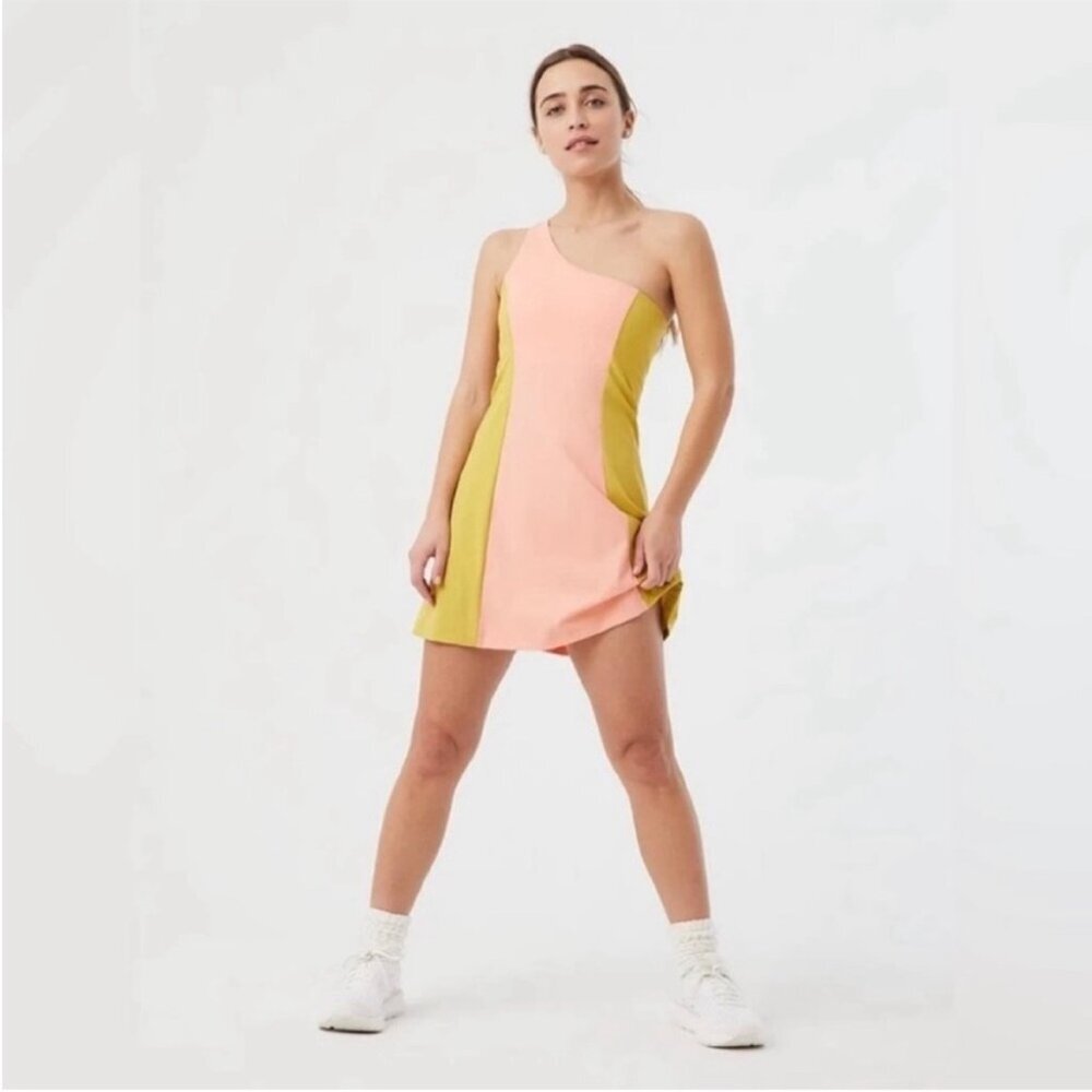 Outdoor Voices One Shoulder Athletic Dress pink yellow size XL mini dress
